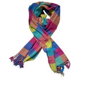 Vintage plaid colorful cashmere blend scarf 90's‎